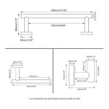 Vista principal de Set de Baño Valaz en Acero Inoxidable Cepillado con Toallero y Portarrollos