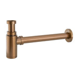 Round visible washbasin siphon in brass and zamak brushed rose gold finish <serie> by Valaz