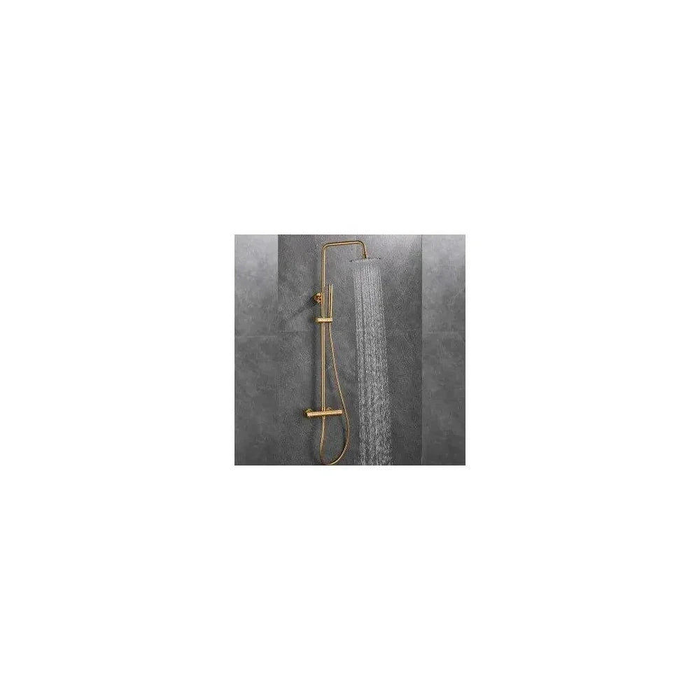 Detalle de Columna de ducha termostática ajustable con rociador y alcachofa de mano en dorado cepillado Ebro de Valaz - Valaz - MerkiMarket