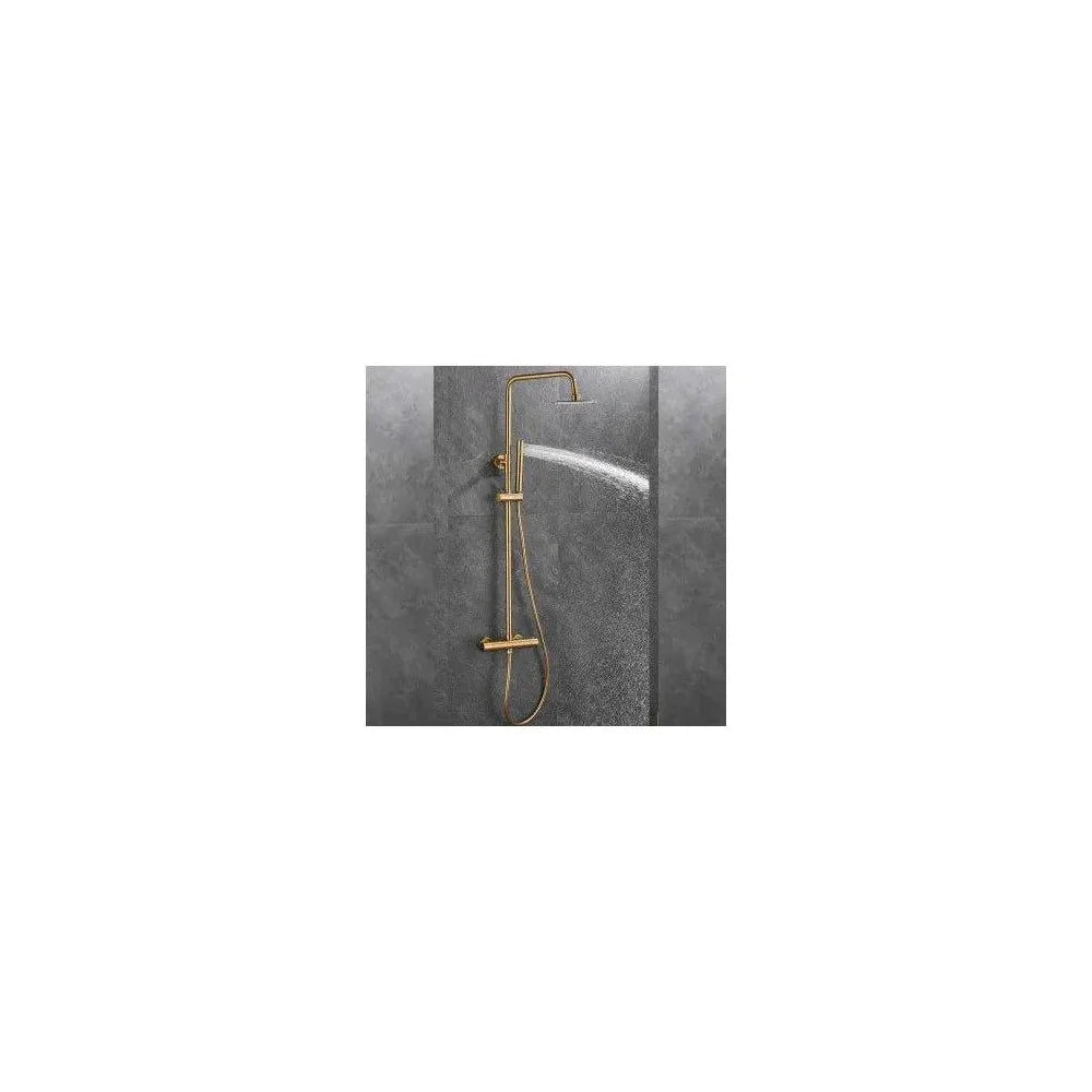 Columna de ducha termostática ajustable con rociador y alcachofa de mano en dorado cepillado Ebro de Valaz de Valaz disponible en MerkiMarket
