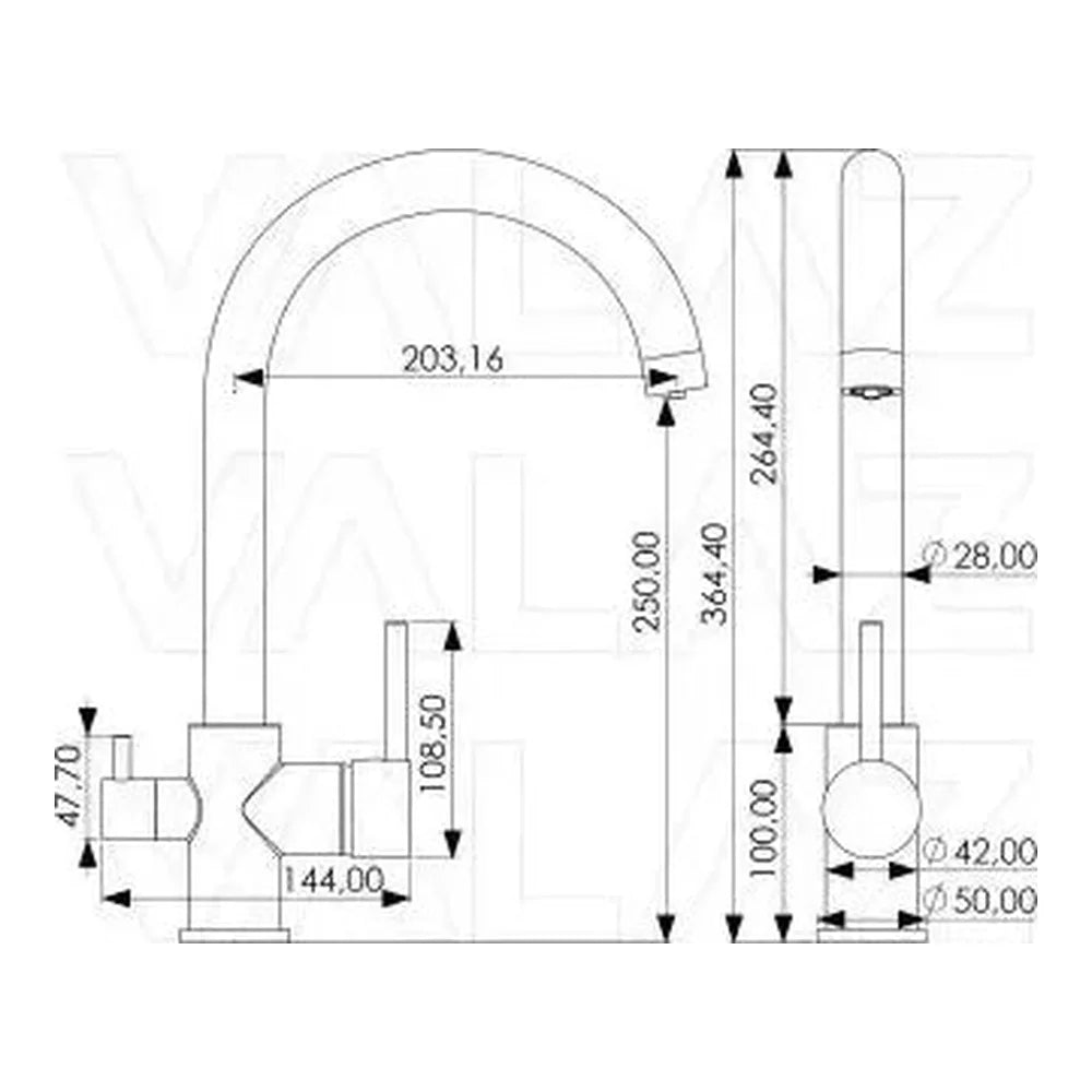 Detalle de Grifo de cocina de 3 vías con salida de ósmosis y caño giratorio en latón oro mate Amazonas de Valaz - Valaz - MerkiMarket