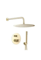 Kit de ducha empotrada redonda con botones clic-clac en dorado cepillado Andarax de Valaz