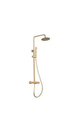 Columna de ducha termostática ajustable con rociador y alcachofa de mano en oro mate cepillado Ebro de Valaz