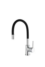 Grifo de cocina monomando con caño flexible en latón cromado y negro Gaya de Valaz