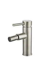 Grifo de bidet monomando con estructura redonda y caño recto en acero cepillado Palancia de Valaz
