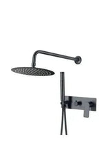 Conjunto de ducha empotrado a pared monomando redondo con embellecedor rectangular en negro mate Sil de Valaz