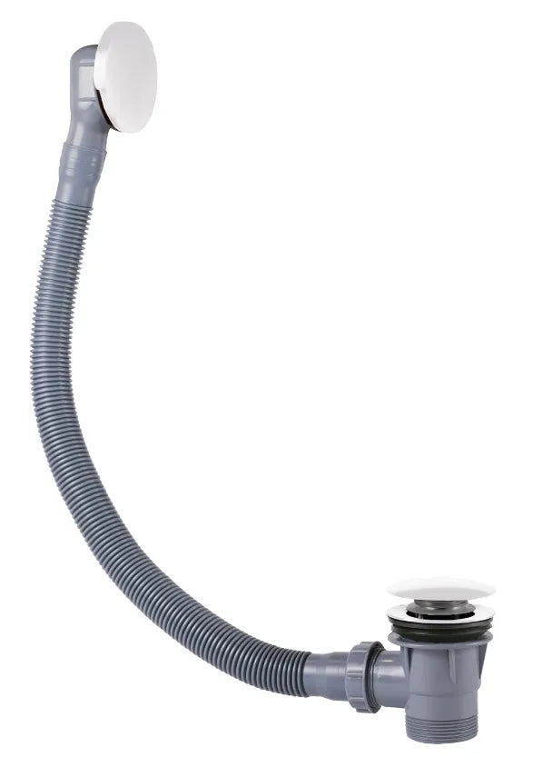 Válvula de desagüe con rebosadero para bañera click clack en blanco mate TRES 0