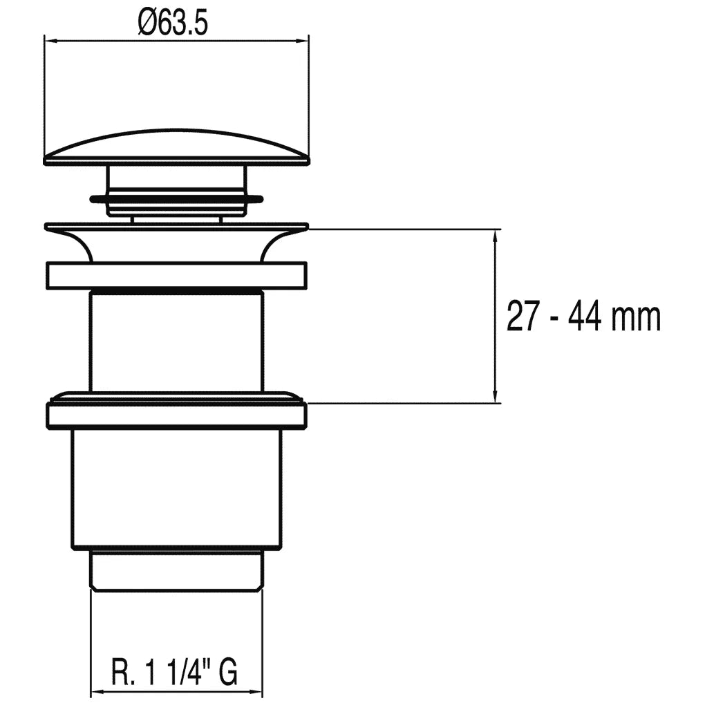 Válvula de desagüe para encimera de madera fina con sistema click clack acabado cromado TRES 1