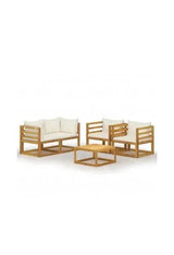 VIDAXL 3057640 Conjunto de sofá de jardim em madeira de acácia com mesa de centro 5 pcs. creme branco
