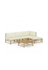 VIDAXL 3058191 Juego de muebles para jardín fabricados en madera de bambú con cojines color blanco crema de vidaXL