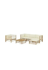 VIDAXL 3058195 Set de muebles para el jardín de 6 piezas con cojines fabricados en bambú en color blanco crema de vidaXL
