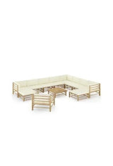 VIDAXL 3058225 Set de muebles para el jardín de 12 piezas fabricados en bambú con cojines de color blanco crema de vidaXL