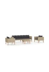 VIDAXL 3059326 Conjunto de muebles de jardín y cojines ratán sintético y madera de eucaliptus Beige de vidaXL