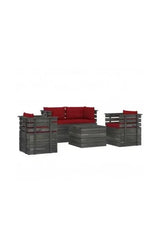 VIDAXL 3061824 Juego de muebles de jardín fabricados en palets de pino gris con cojines color rojo de vidaXL