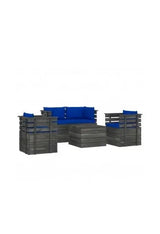 VIDAXL 3061825 Juego de muebles de jardín fabricados en palets de pino gris con cojines color azul de vidaXL