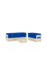 VIDAXL 3063526 Conjunto de sofás con mesa para jardín de palés en madera de abeto de 6 piezas y cojines en azul de vidaXL