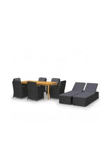 VIDAXL 3067917 Juego de comedor para jardín con 2 tumbonas hecho en ratán sintético negro de vidaXL