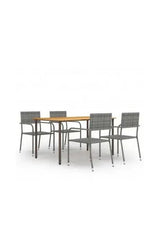 VIDAXL 3072498 Mesa de acacia con 4 sillas fabricadas en ratán y acero 150x 72x90 cm gris antracita de vidaXL