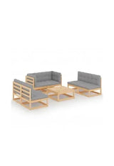 VIDAXL 3076464 Ensemble de meubles d'extérieur 7 pièces en bois de pin avec coussins gris