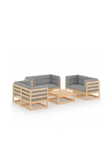VIDAXL 3076494 Conjunto de sofás con mesa de jardín de 6 piezas en madera de pino marrón y gris de vidaXL