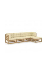 VIDAXL 3076587 Juego de muebles para exteriores hecho de madera maciza de pino y tela color marrón miel y crema 5 piezas de vidaXL