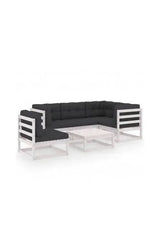 VIDAXL 3076630 Conjunto de muebles para exterior con seis piezas de madera de pino blanca con cojines color gris antracita de vidaXL