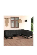 VIDAXL 3076758 Juego de muebles de jardín con cojines de 7 piezas fabricado en madera de pino y tela de color negro y gris de vidaXL