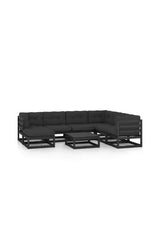 VIDAXL 3076763 Juego de muebles para jardín de 8 piezas con cojines fabricado en madera y tela de color negro y gris de vidaXL