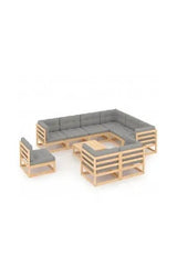 VIDAXL 3076859 Conjunto de mobiliário de jardim em madeira, cor castanha e cinzenta vida xl