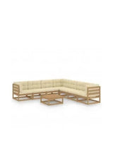 VIDAXL 3076882 Ensemble canapé en bois avec coussins et table de jardin en bois avec finition crème et marron vida xl
