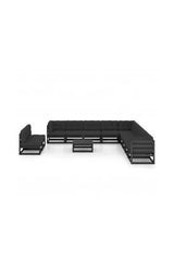 VIDAXL 3076933 conjunto de mobiliário de jardim 12 peças em madeira de pinho preta com almofadas cinzento escuro life xl