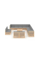 VIDAXL 3076959 Juego exterior para jardín con 14 piezas fabricadas en madera maciza con cojines color gris de vidaXL