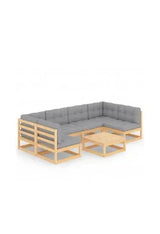 VIDAXL 3077179 Ensemble de meubles d'extérieur 7 pièces en bois de pin avec coussins couleur grise