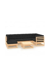VIDAXL 3083813 Juego de muebles de exterior de madera de pino natural con cojines antracita 6 plazas de vidaXL