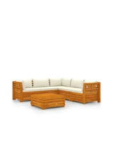 VIDAXL 3087292 Set de muebles para jardín de 6 piezas hecho en madera maciza de acacia con cojines en color blanco crema de vidaXL