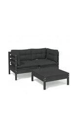 VIDAXL 3096020 Juego de muebles de jardín de 3 piezas de madera de pino color negro con cojines gris antracita de vidaXL