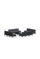 VIDAXL 3096056 Juego de sofás para jardín de 13 piezas fabricados en madera de pino y tela poliéster color negro y gris de vidaXL