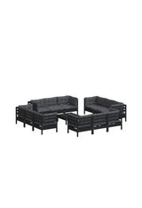 VIDAXL 3096074 Juego de sofás para jardín de 13 piezas fabricados en madera de pino y tela poliéster color gris y negro de vidaXL
