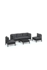VIDAXL 3096194 Juego de sillones para jardín de 6 piezas fabricado en madera de pino con mesa y cojines color gris oscuro de vidaXL