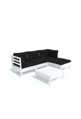 VIDAXL 3096353 Conjunto de muebles de madera de pino blanco con cojines gris antracita 5 plazas de vidaXL