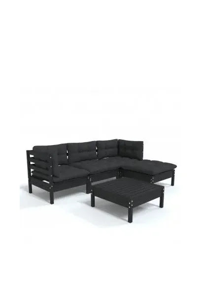 vidaxl_3096356_conjunto_para_jardín_de_5_piezas_con_mesa_y_sofás_en_madera_de_pino_negro_con_cojines_color_gris_antracita_0