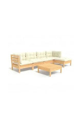 VIDAXL 3096364 Conjunto de sofás con mesita para jardín en pino de 6 piezas madera y blanco crema de vidaXL