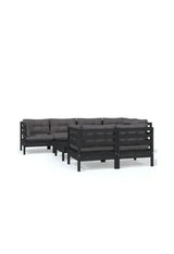 VIDAXL 3096500 Juego de sillones para jardín de 8 piezas hecho en madera color negro y cojines color gris oscuro de vidaXL