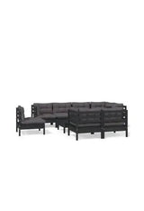 VIDAXL 3096524 Juego de sofás para jardín de 9 piezas con cojines hecho en madera color negro y gris oscuro de vidaXL