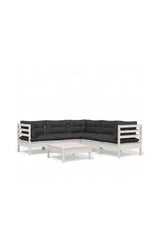 VIDAXL 3096678 Conjunto de jardín de 6 piezas de mesa con sofás de madera de pino Blancos y cojines gris antracita de vidaXL