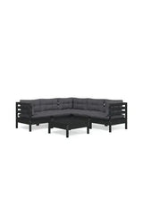 VIDAXL 3096681 Juego de muebles para jardín de 6 piezas con cojines hecho en madera color negro y gris oscuro de vidaXL