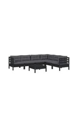 VIDAXL 3096693 Juego de sillones para jardín de 7 piezas con taburete hecho en madera color negro y cojines color gris oscuro de vidaXL