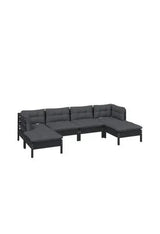 VIDAXL 3097083 Set de sillones para jardín de 6 piezas hecho en madera con reposapiés color negro y cojines color gris oscuro de vidaXL