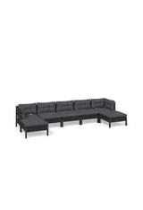 VIDAXL 3097095 7-piece garden armchair set with footrest, made of black wood with dark gray cushions