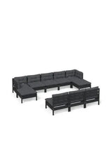 VIDAXL 3097119 Set de sillones para jardín de 10 piezas hecho en madera con reposapiés color negro y cojines color gris oscuro de vidaXL